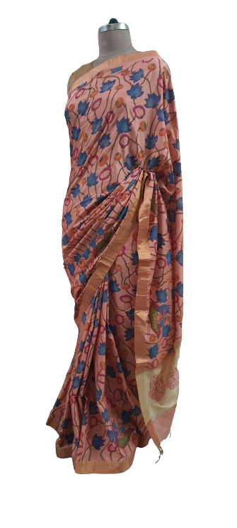 Peach Kalamkari Printed Soft Silk Saree SHVMD03