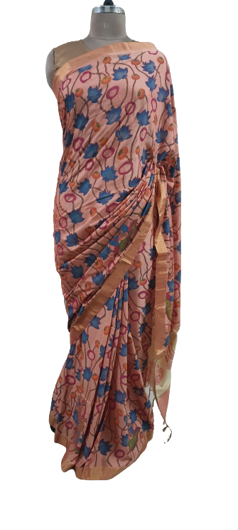 Peach Kalamkari Printed Soft Silk Saree SHVMD03