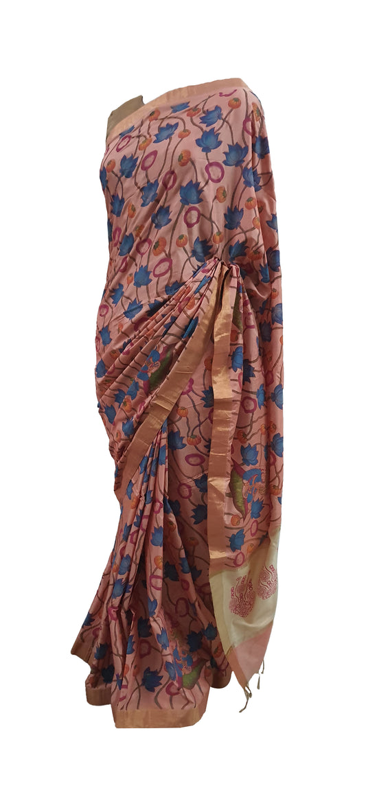 Peach Kalamkari Printed Soft Silk Saree SHVMD03