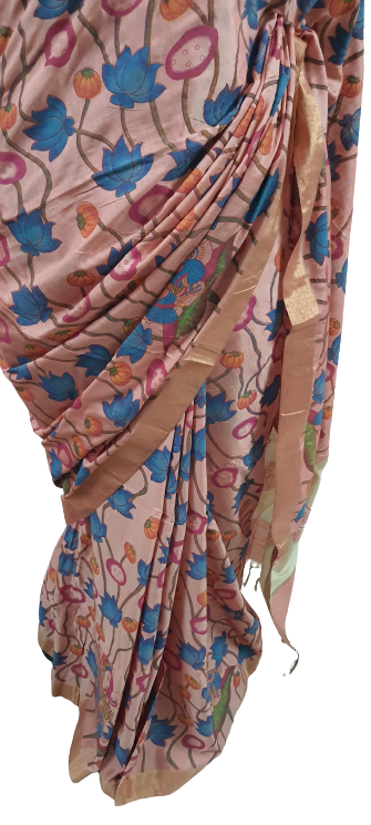 Peach Kalamkari Printed Soft Silk Saree SHVMD03