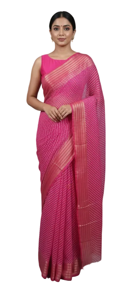 Beautiful Magenta Printed Chiffon Bandhej Bandhani Saree