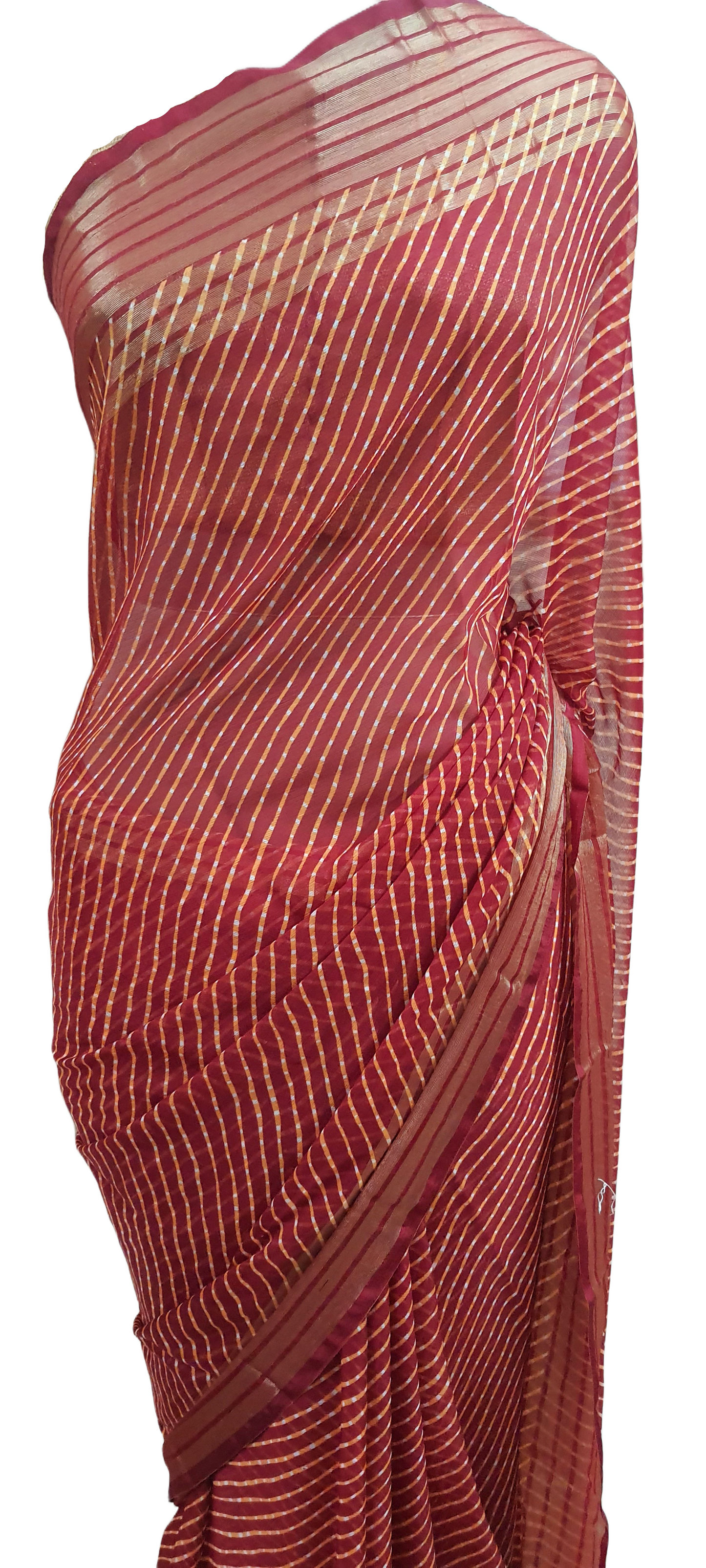 Beautiful Maroon Printed Chiffon Bandhej Bandhani Saree