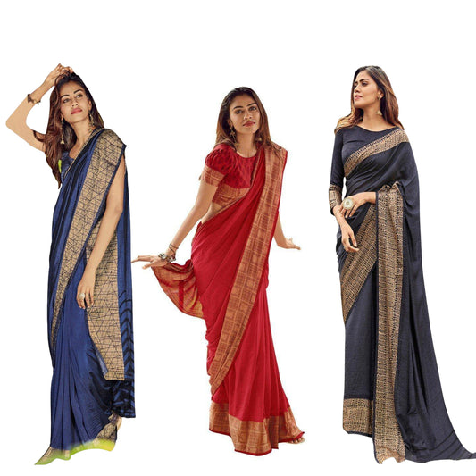 Wholesale Set of 3 Printed Crepe Sarees with Contrast Border – Lightweight Daily Wear Combo ana