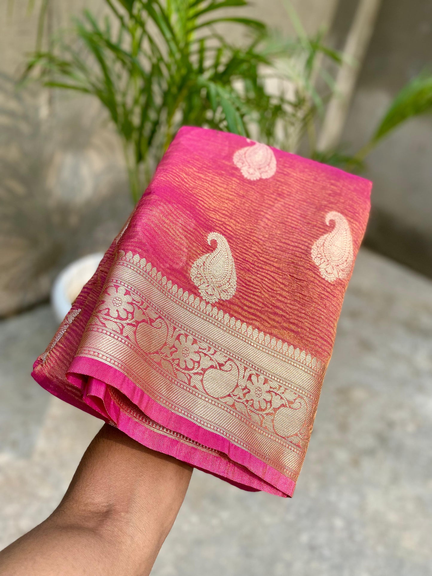 Pink Crush Tissue Banarasi Traditional saree