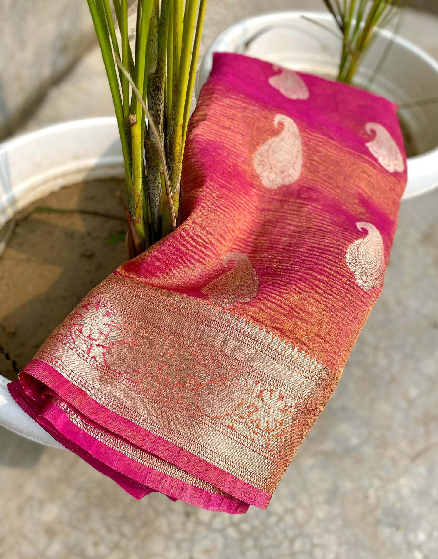 Pink Crush Tissue Banarasi Traditional saree