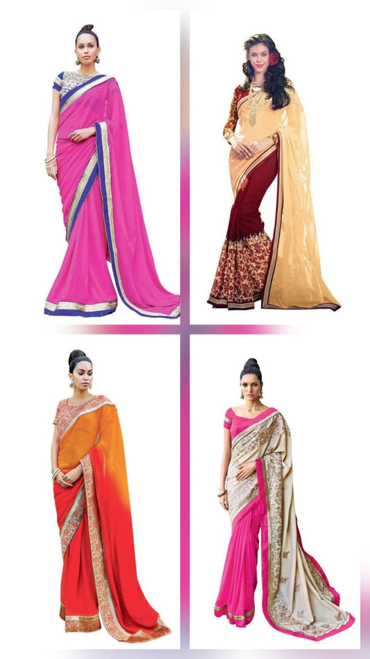 Wholesale Combo Set of 4 Designer Embroidered Georgette Sarees | Elegant Partywear Collection for Weddings & Functions