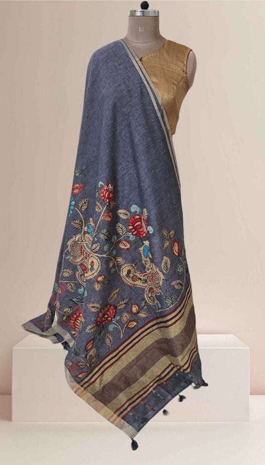 Linen Cotton saree with Original Pen Kalamkari applique work GLK08