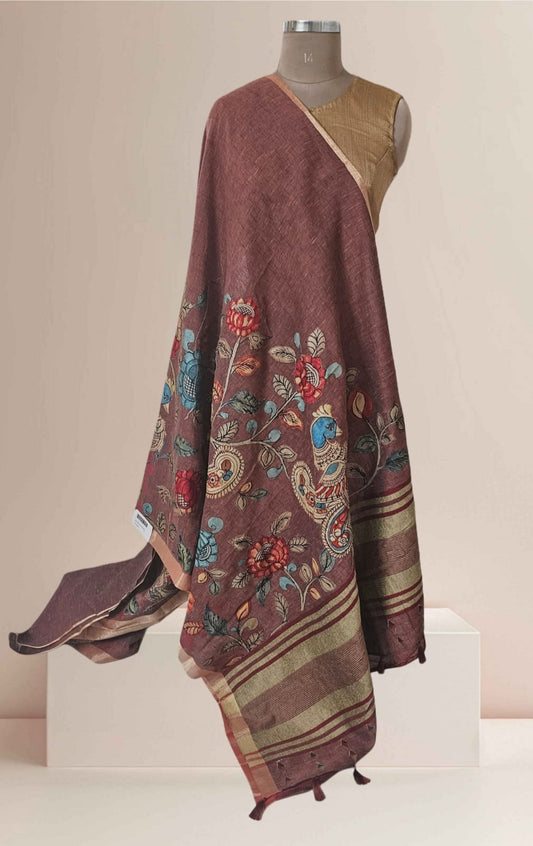 Linen Cotton saree with Original Pen Kalamkari applique work GLK06