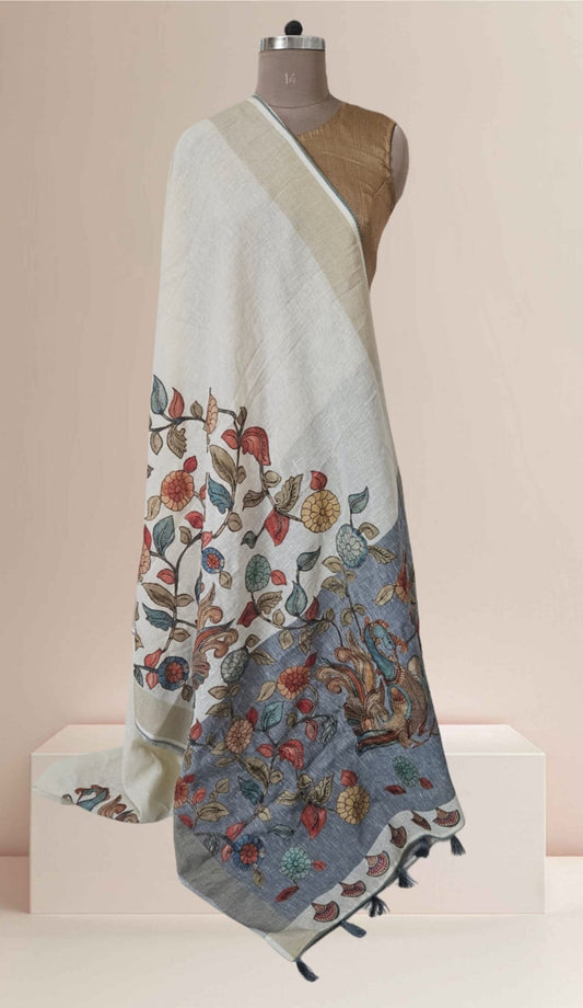 Linen Cotton saree with Original Pen Kalamkari applique work GLK05