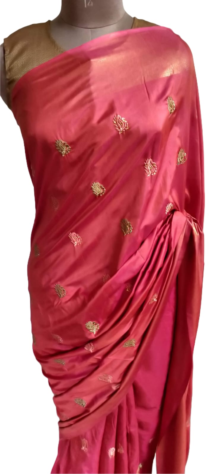 Designer Red Dupion Silk saree with Small Butti Embroidery