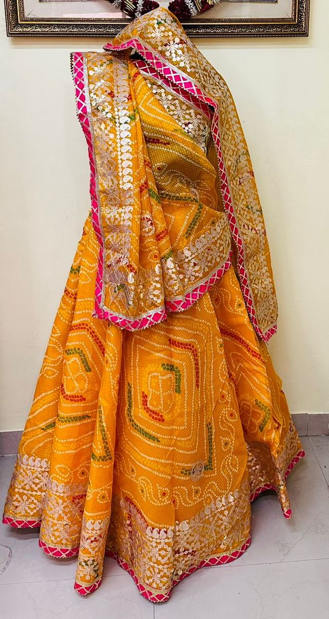 Pure Kota doria bandhej Lehenga Chunni with gottapatti work