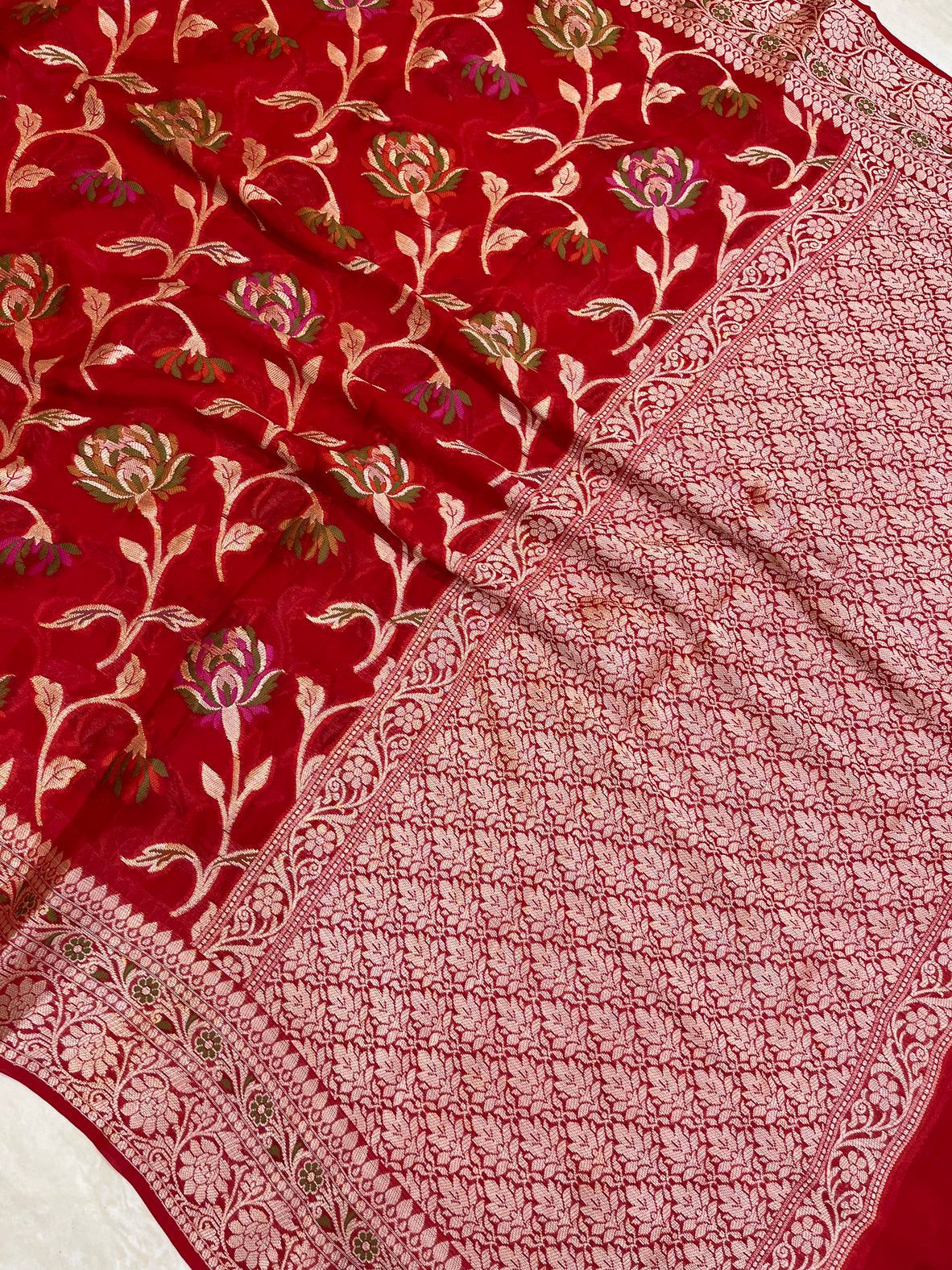 Semi Georgette Minakari Weave Banarasi Saree