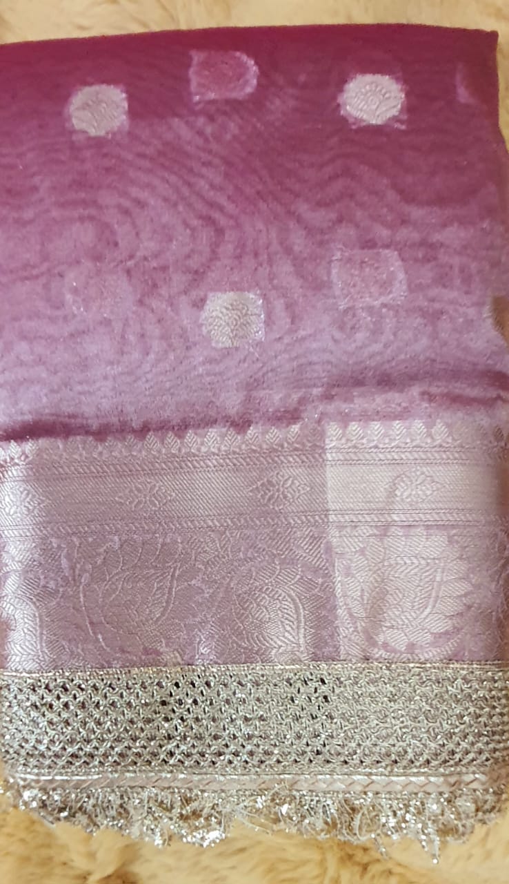 Pink Organza Tissue Banarasi Traditional saree