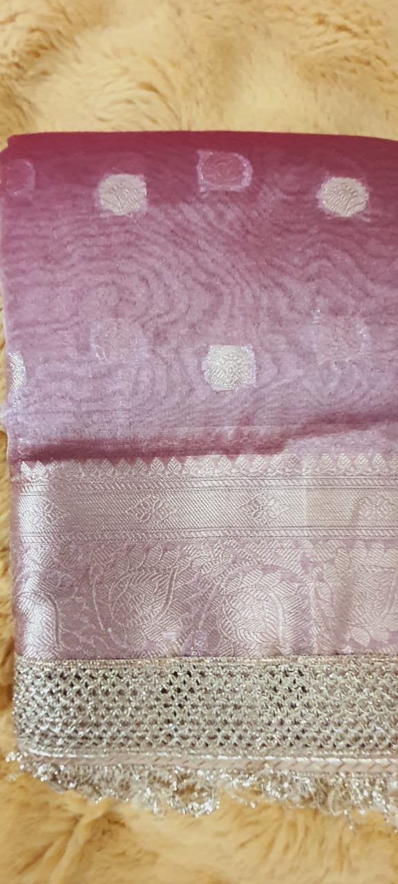 Pink Organza Tissue Banarasi Traditional saree