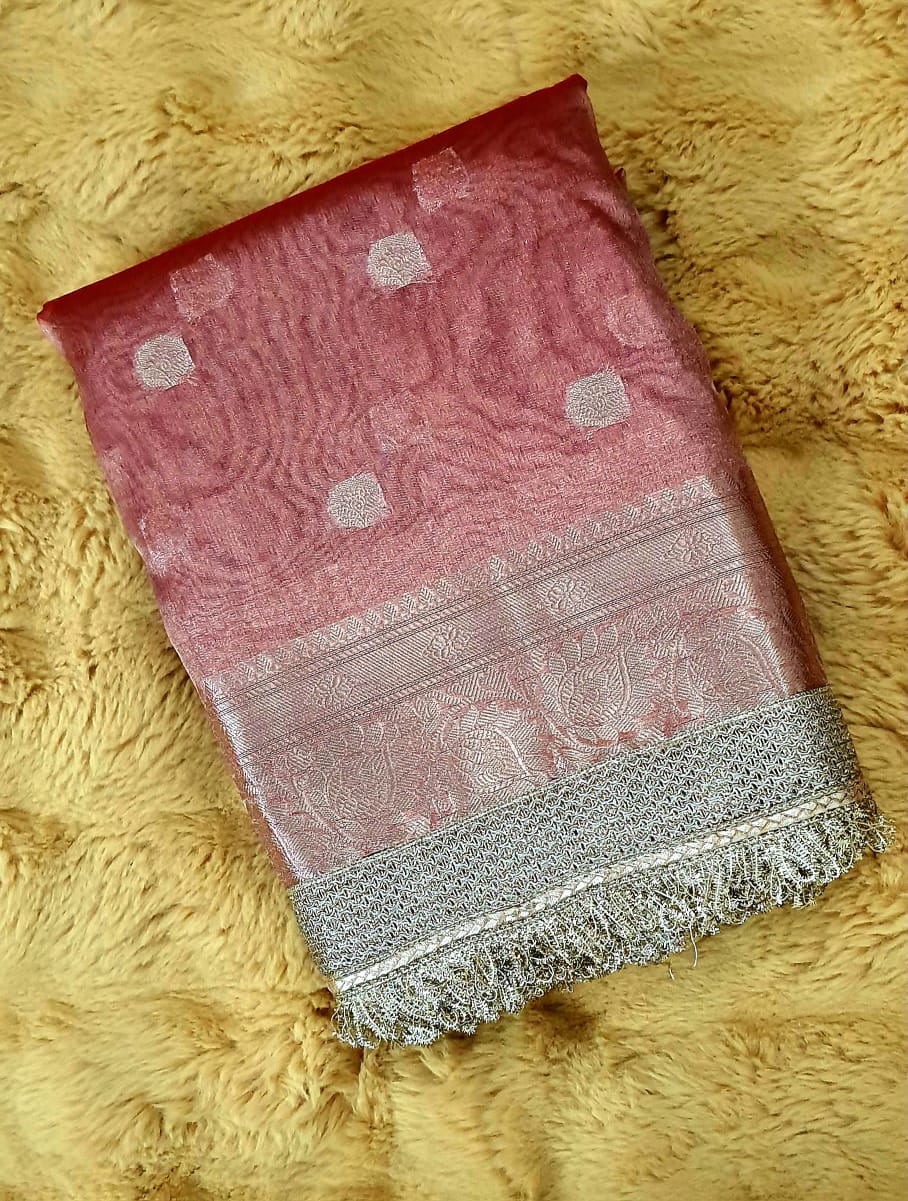 Red Organza Tissue Banarasi Traditional saree