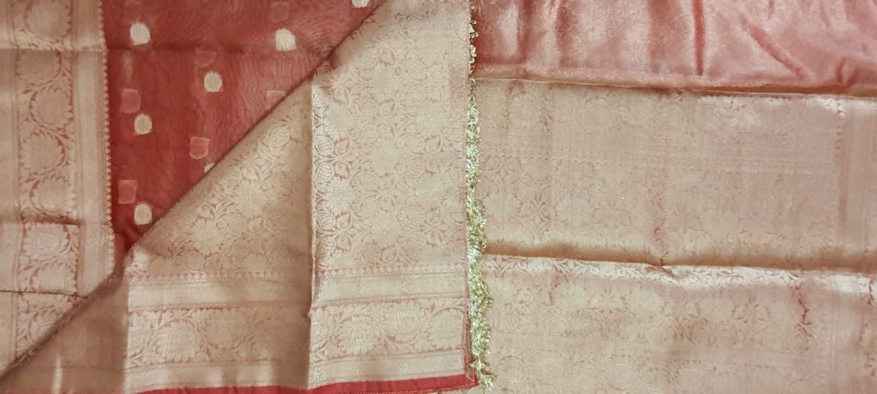 Red Organza Tissue Banarasi Traditional saree