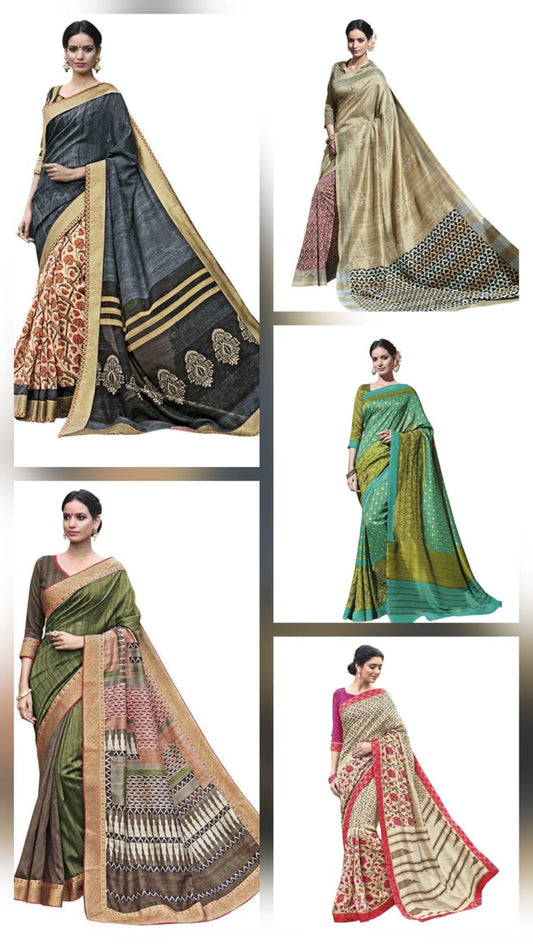 Wholesale Combo Set of 5 Chappa Silk Sarees | Traditional Prints | Lightweight Partywear | Singles & Sets
