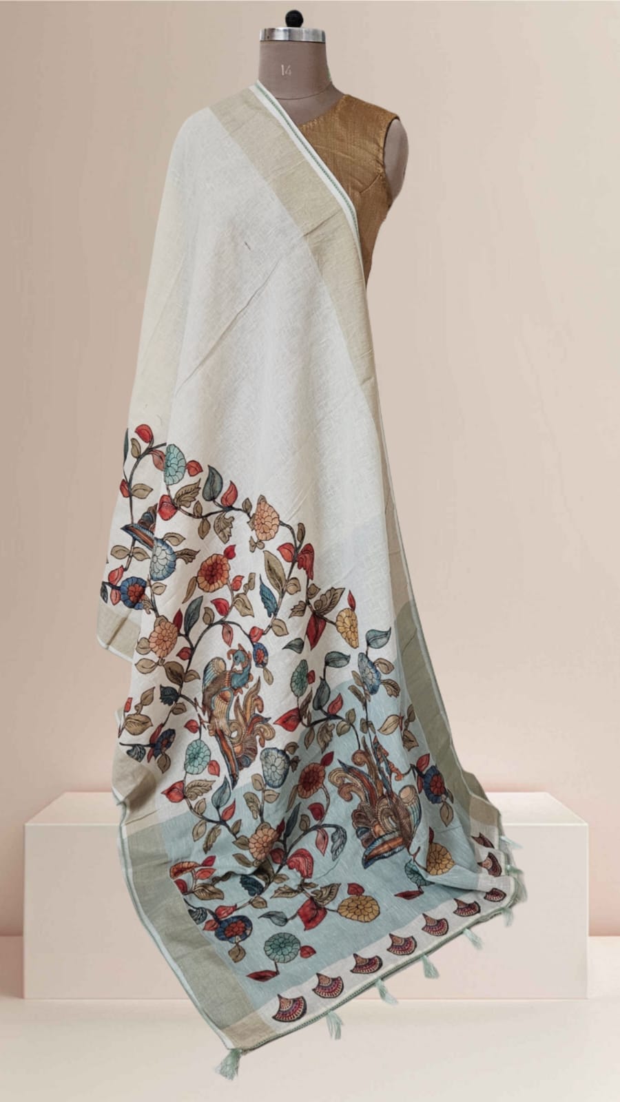 Linen Cotton saree with Original Pen Kalamkari applique work GLK01