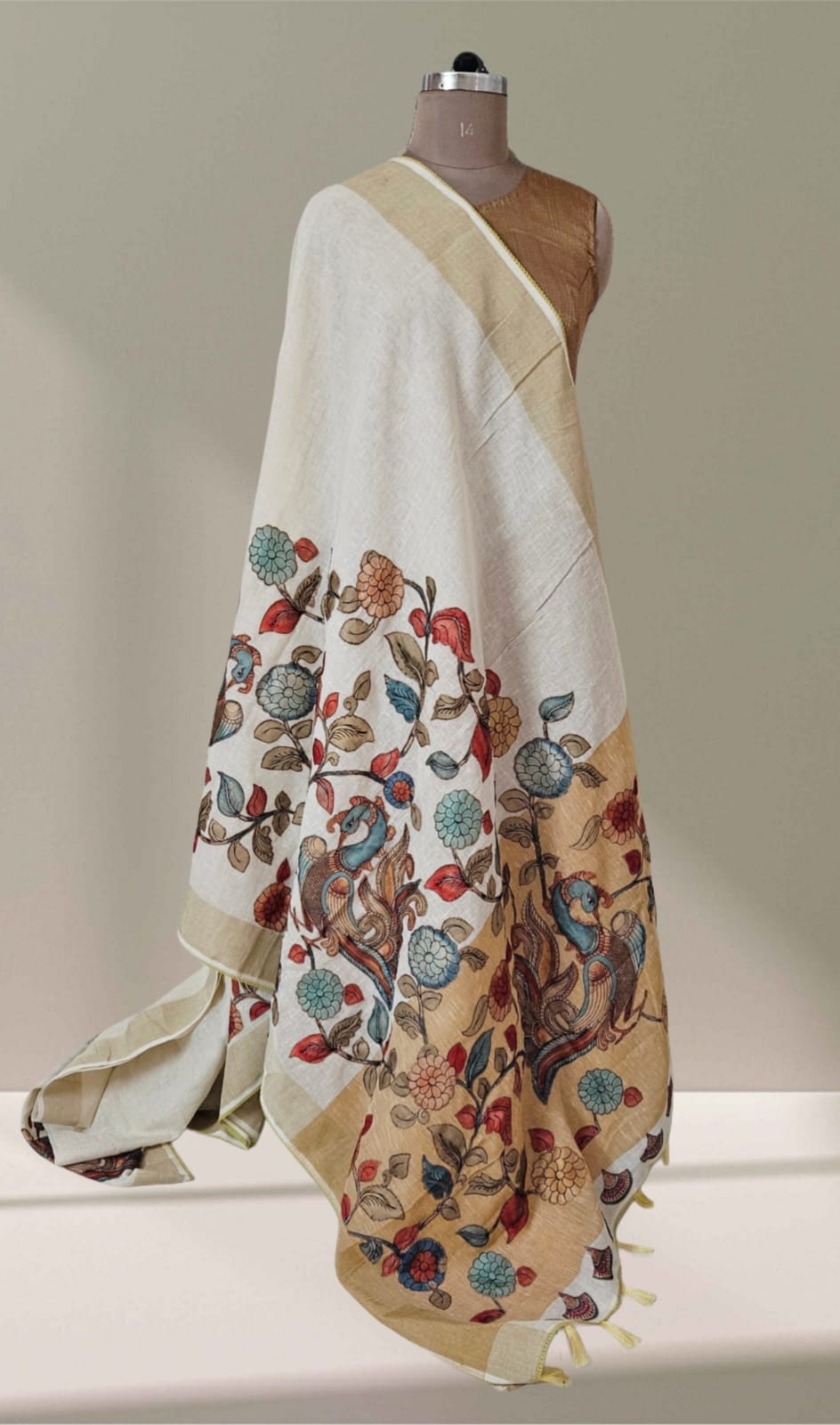Linen Cotton saree with Original Pen Kalamkari applique work GLK03