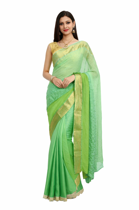 Designer Zari Border Green Silk Chiffon Saree SP06