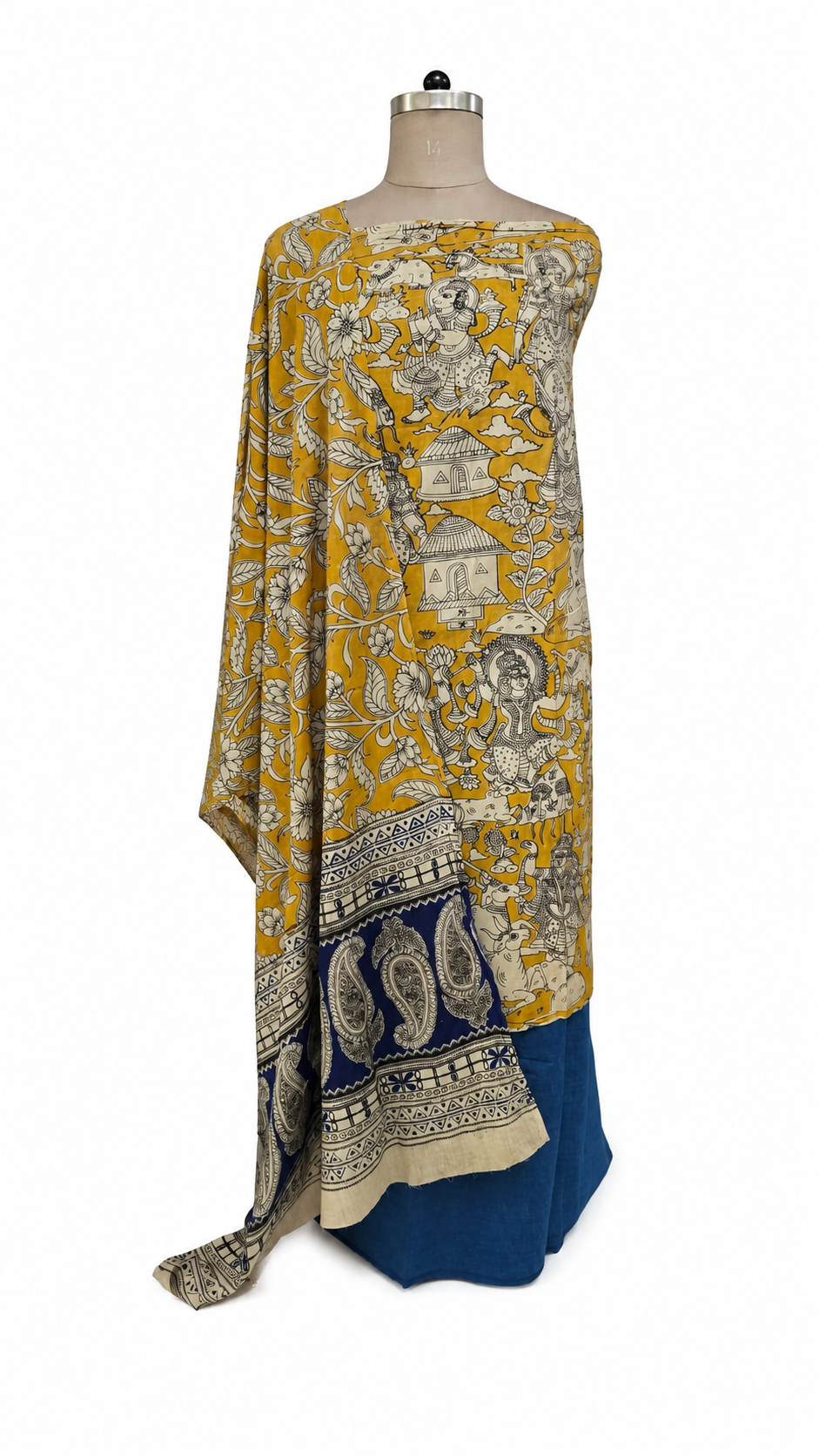 Mustard Yellow Kalamkari Cotton Salwar Kameez Dress Material