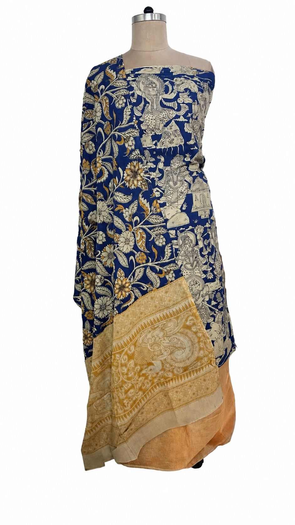 Blue Kalamkari Cotton Salwar Kameez Dress Material