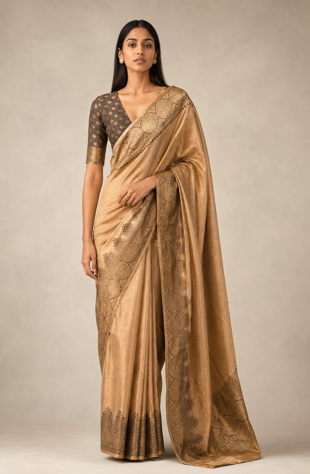 Copper Brown Kanjivaram Silk Saree