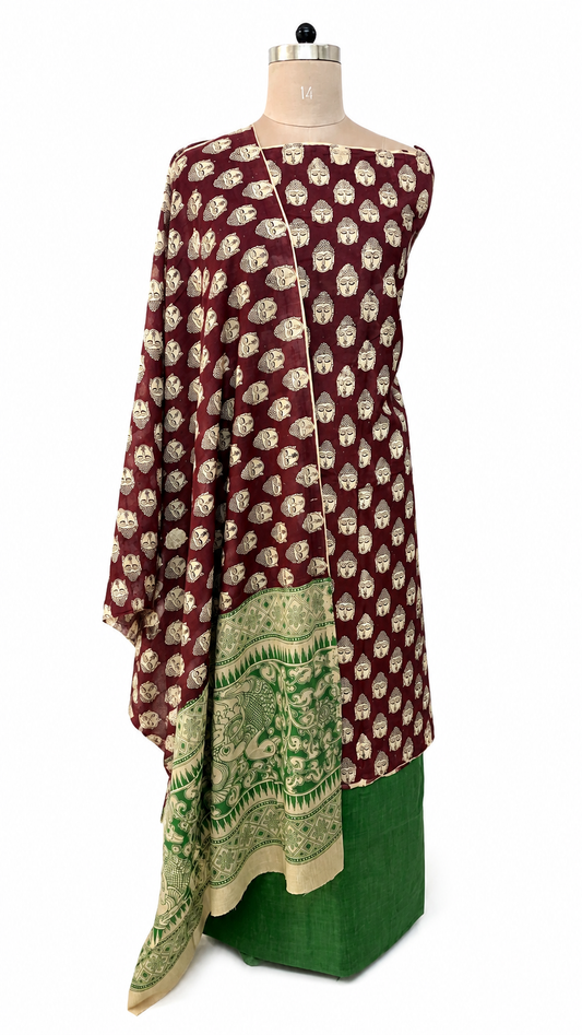 Maroon Kalamkari Cotton Salwar Kameez Dress Material
