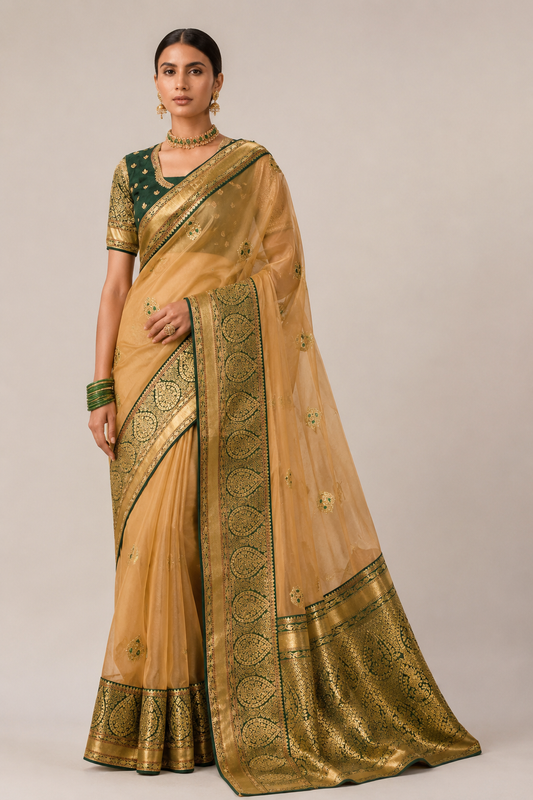 Golden Beige Pure Soft Silk Paithani Saree KS1404