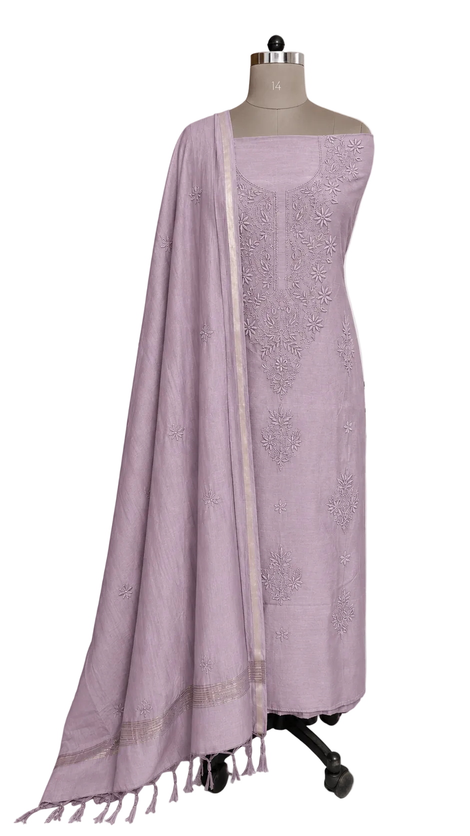 Jamuni Mul Chanderi Chikankari Two piece Suit Dress Material