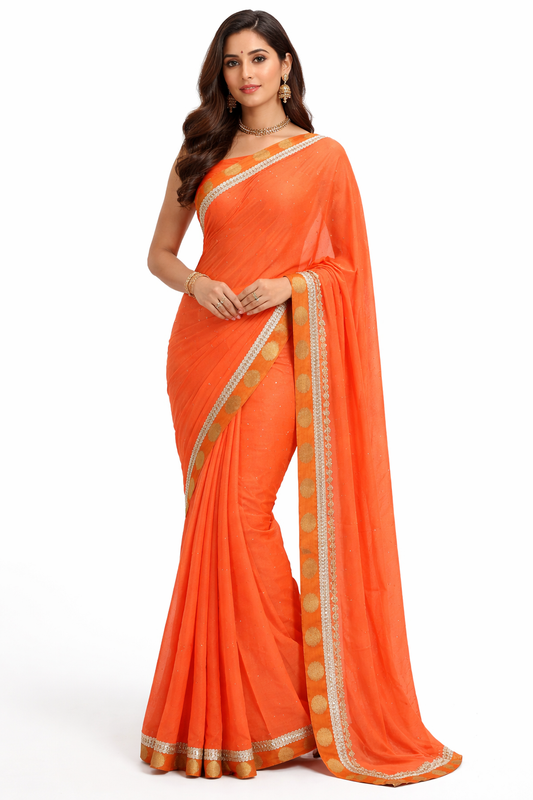 Designer Orange Banarasi Border Saree SP05