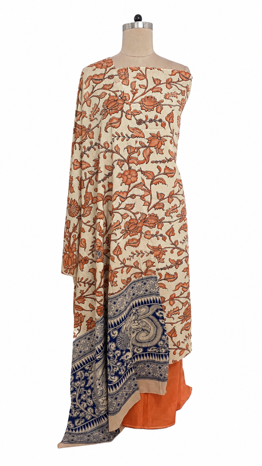 Peach Kalamkari Cotton Salwar Kameez Dress Material