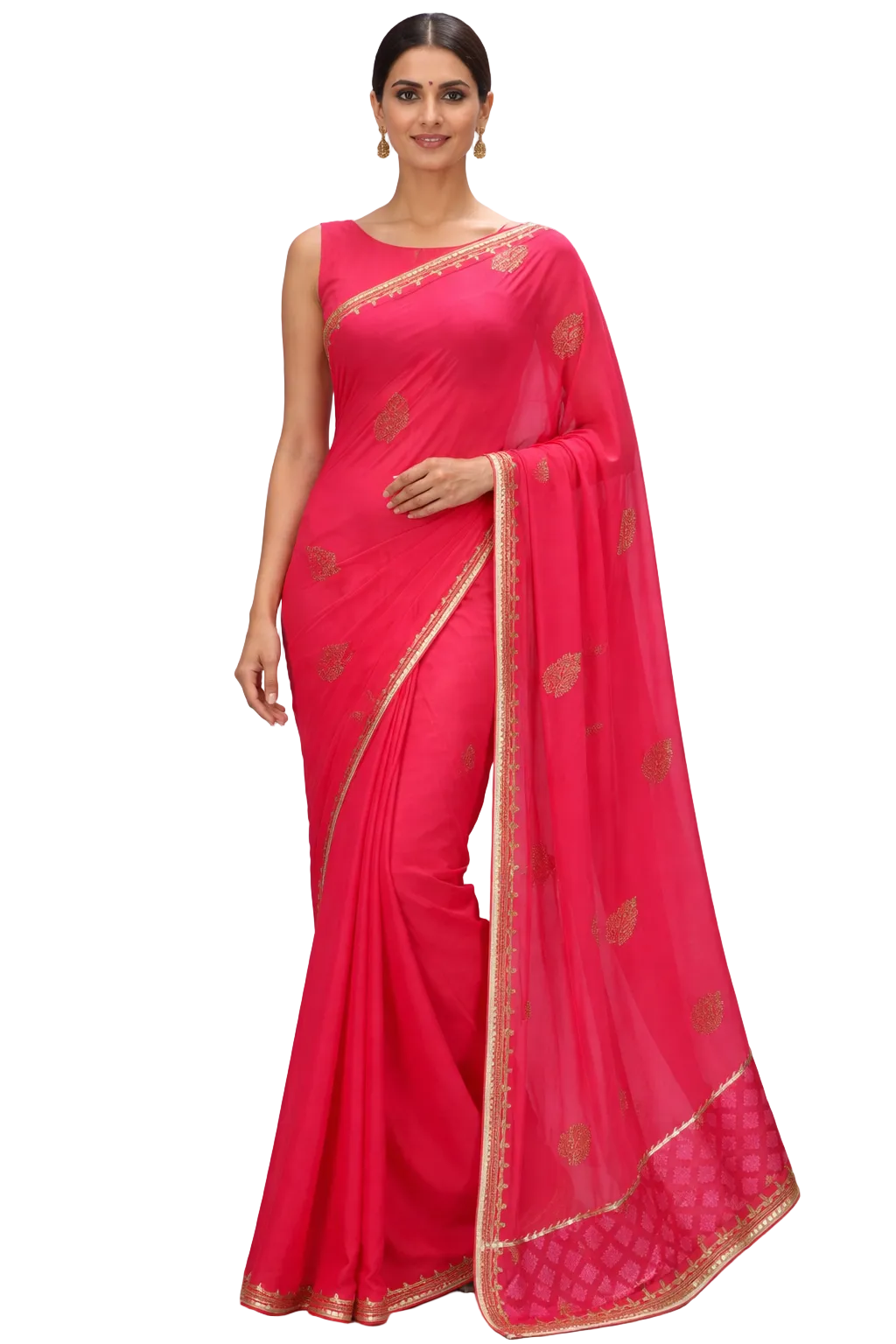 Designer Carrot Pink Pure Georgette Gotta Patti Border Saree SP13