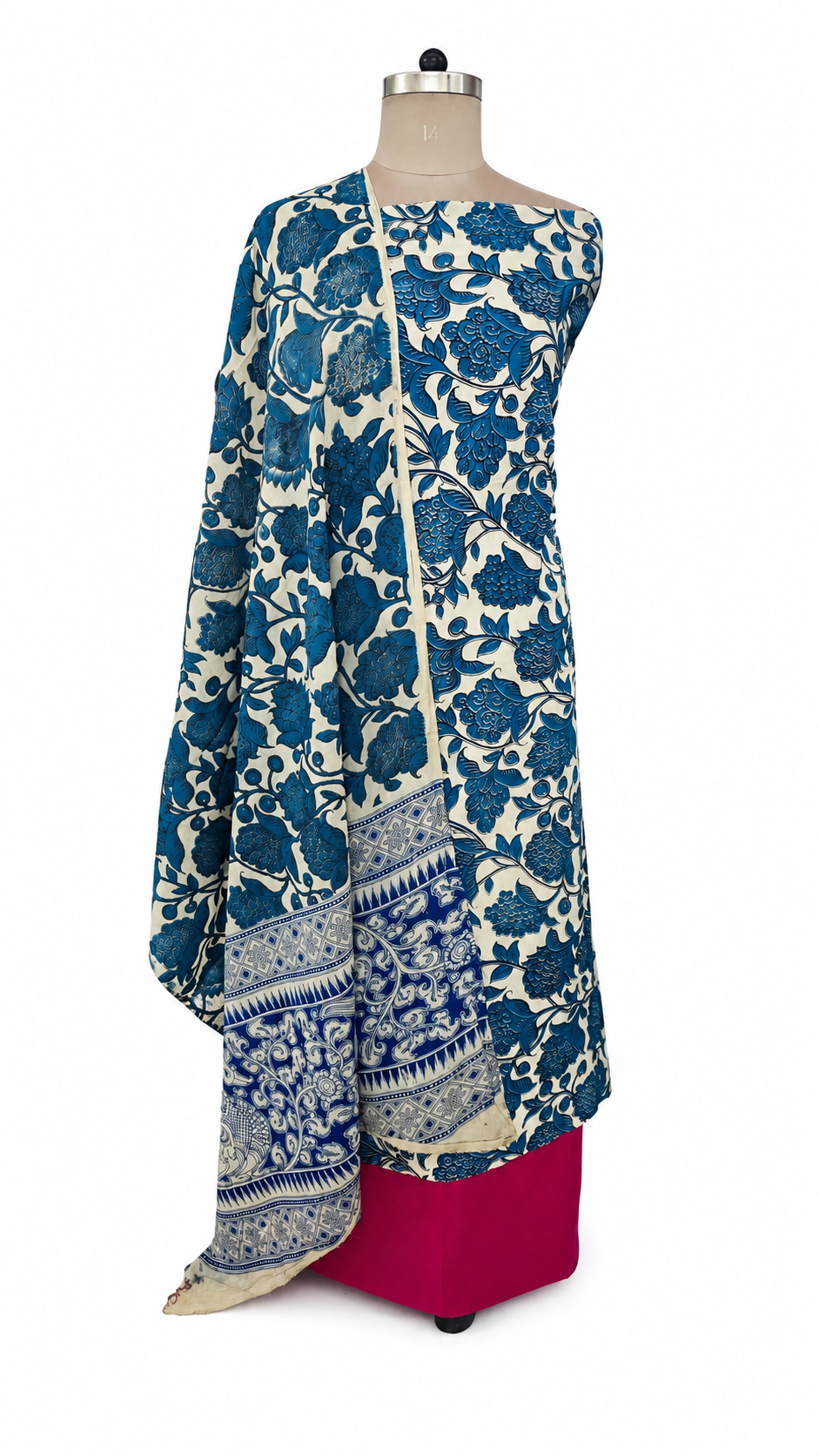 Turquoise Kalamkari Cotton Salwar Kameez Dress Material