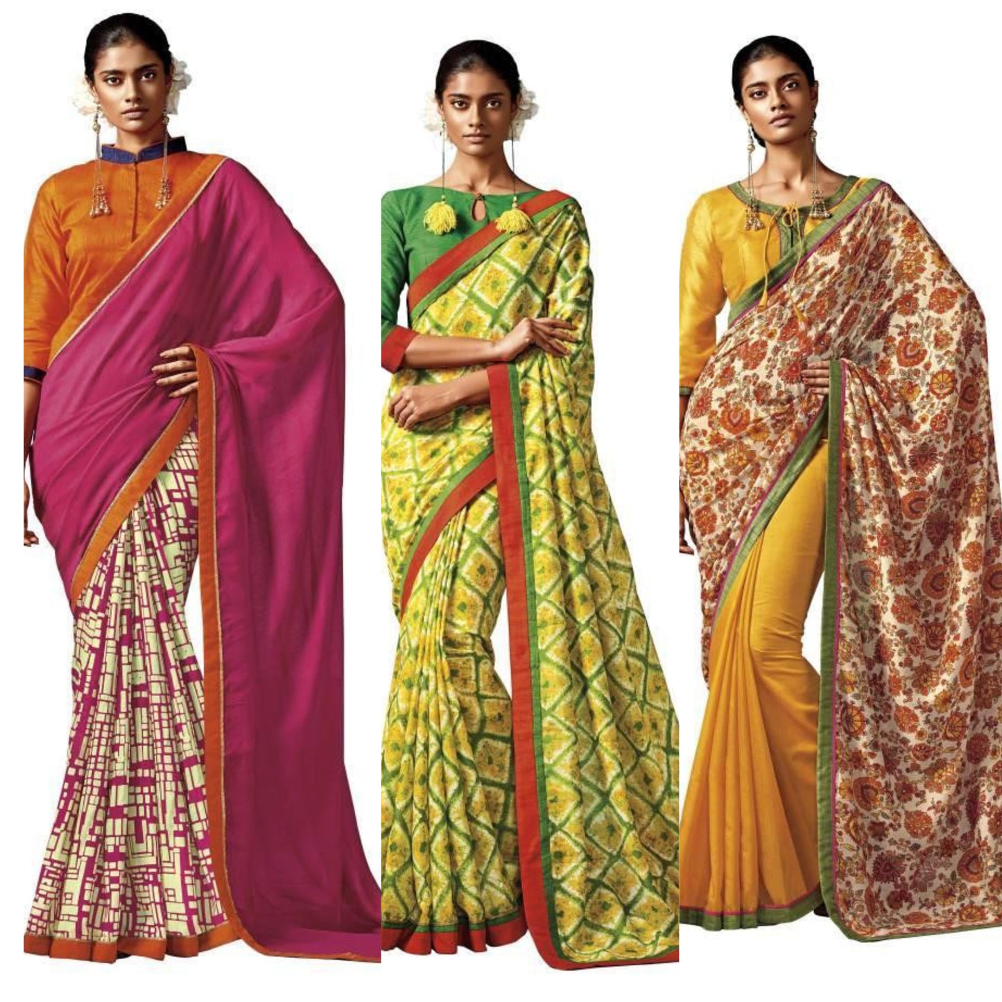 Wholesale Set of 3 Printed Cotton Silk Sarees – Lightweight & Elegant Daily Wear Collection HW