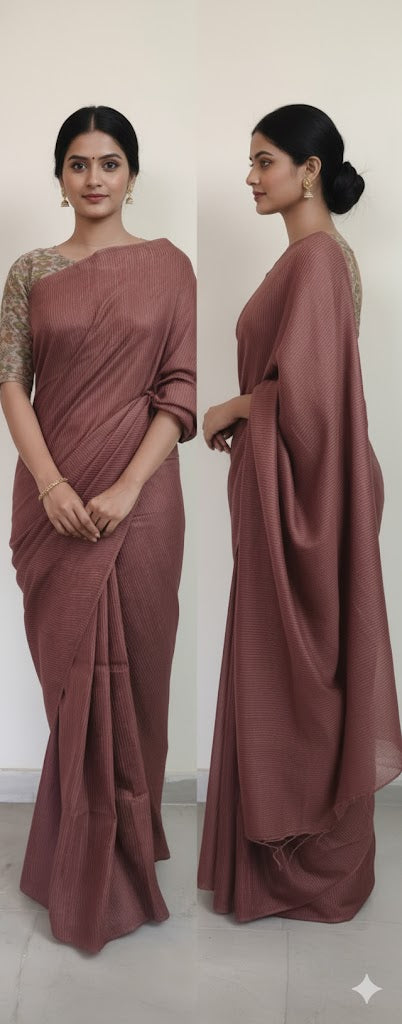 Exclusive Rust Brown Ghicha Saree with Pure Ikkat Silk Blouse KG03