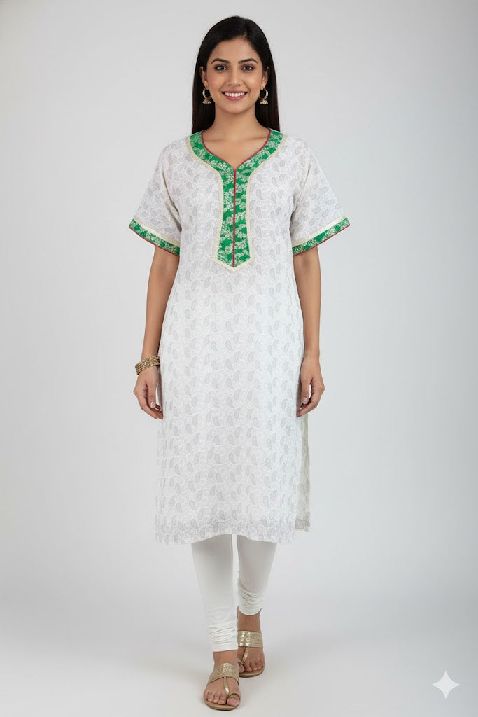 Off White chiffon self embroidery Semi-Stitched Kurta SC605