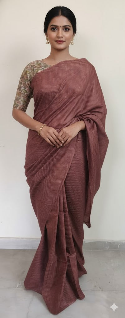 Exclusive Rust Brown Ghicha Saree with Pure Ikkat Silk Blouse KG03