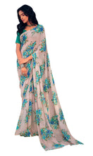 Charger l&#39;image dans la galerie, Light Grey Floral Printed Saree with Pearl Lace Work MN3802 - Ethnic&#39;s By Anvi Creations