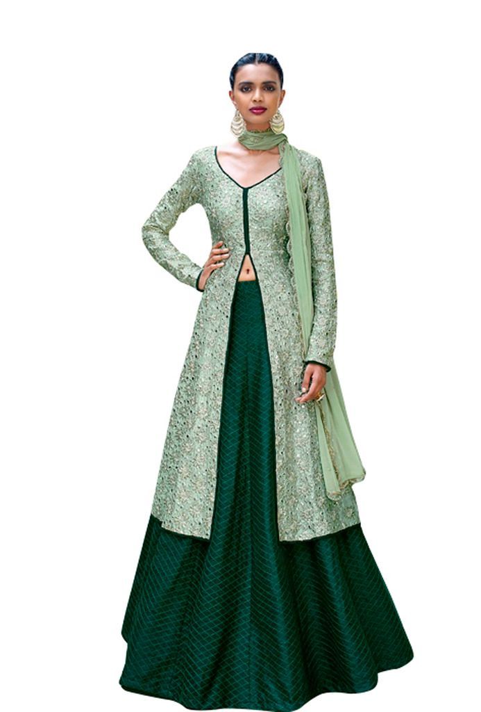 Designer Semi Stitched Pista Green Fusion Style Bhagalpuri Dress Material NAK11041-Anvi Creations-Salwar Kameez