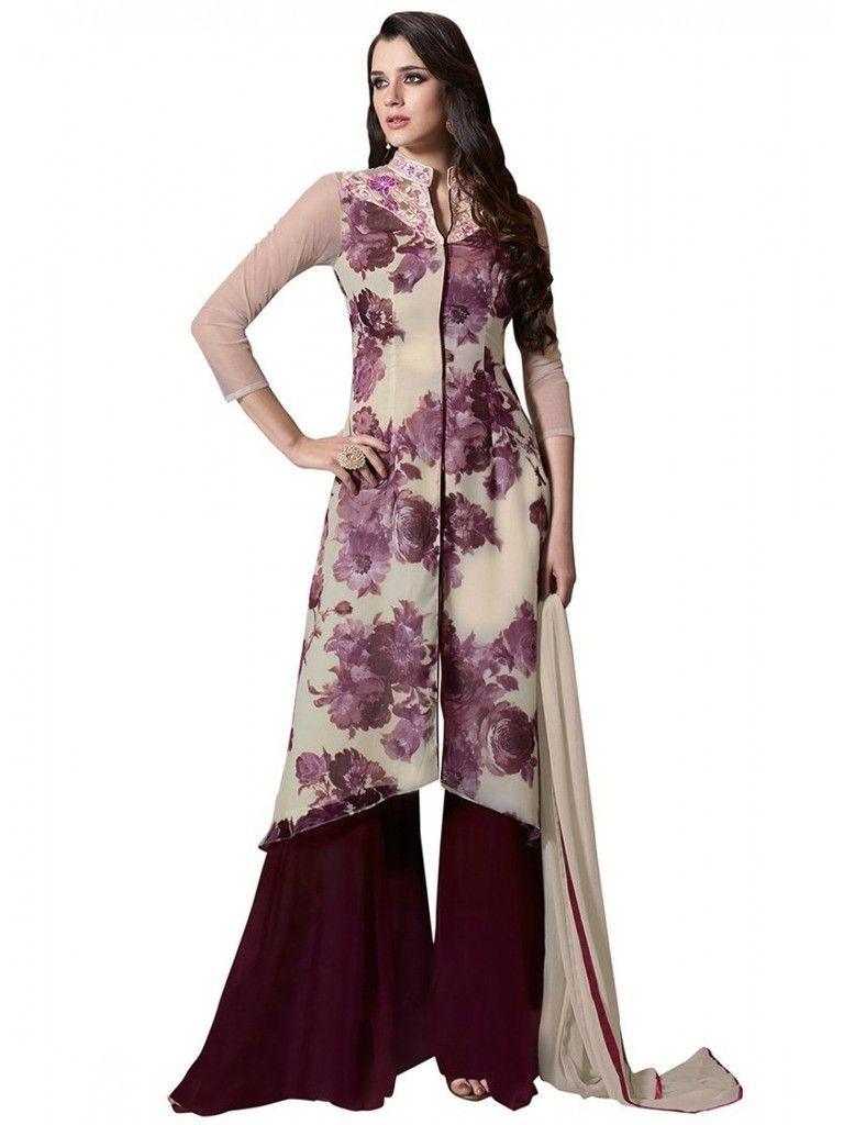 Beige Georgette Embroidered Dress Material With Chiffon Dupatta M1122-Anvi Creations-Salwar Kameez