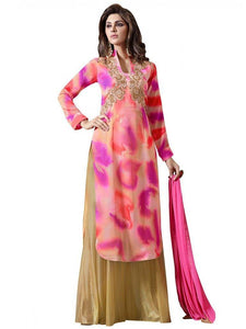 Orange Georgette Embroidered Dress Material With Chiffon Dupatta M1123-Anvi Creations-Salwar Kameez