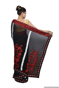 Designer Black Georgette printed embroidered Saree SC1127-Anvi Creations-Designer Saree