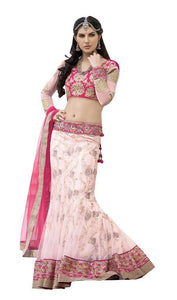 Peach Pink Net Lehenga Choli Dupatta Fabric Only  SC1129-Anvi Creations-Party Wear Lehenga Choli