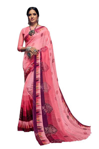 Designer Pink Printed Chiffon Saree S1794A-Anvi Creations-Chiffon Printed Saree