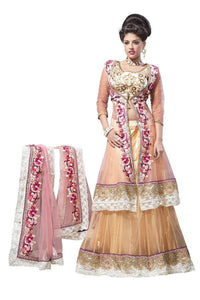 Peach Pink Net Lehenga Choli Dupatta Fabric Only LC184-Anvi Creations-Party Wear Lehenga Choli