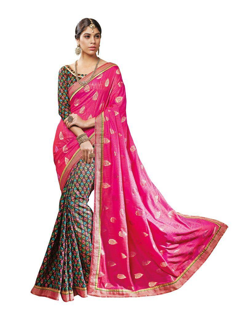 Pink Black Art Silk Brasso Saree SC19923-Anvi Creations-Designer Saree