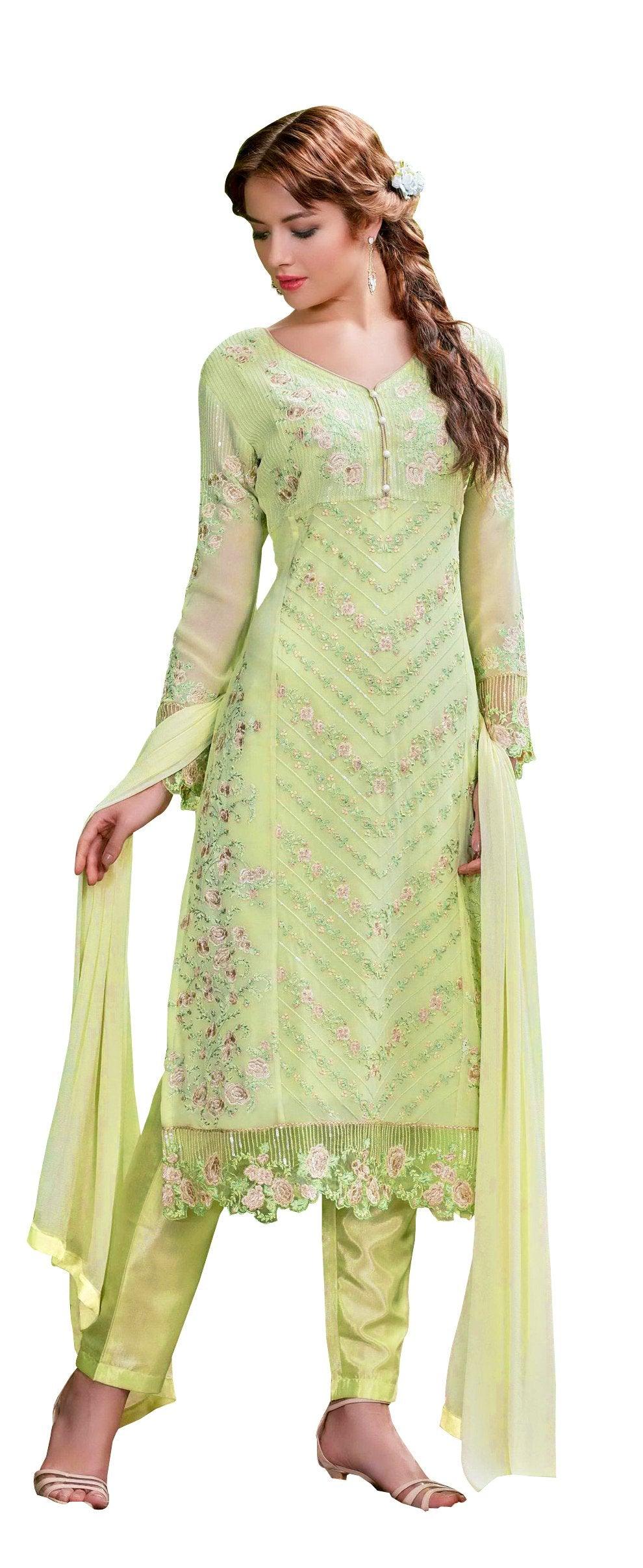 Designer Semi Stitched Light Green Georgette Dress Material SC2006-Anvi Creations-Dress Material