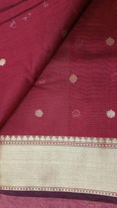 Maroon Banarasi Cotton Silk Saree with Running Blouse Fabric BS19 - Ethnic's By Anvi Creations
