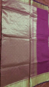 Purple Banarasi Cotton Silk Saree with Running Blouse Fabric BS21 - Ethnic's By Anvi Creations